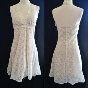 Beige and White Lace Halter Dress Size L